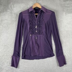 Sao Paulo Blouse Womens Small Purple Silk Blend Ruffle Mixed Media Shirt Y2K